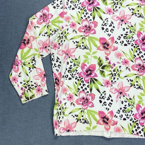 Harold’s Silk Sweater Womens Medium Cream Pink Floral Elegant Vintage Cardigan - Picture 7 of 16